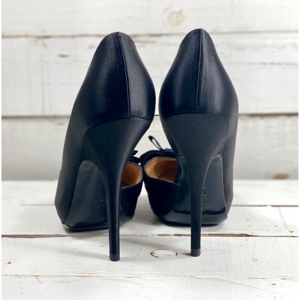 Lanvin Black Satin Semi D’Orsay Pumps With Bow - Picture 5 of 10